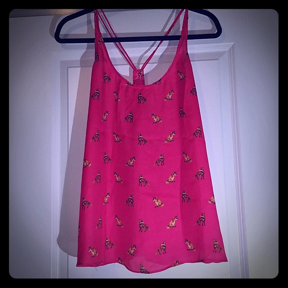 hot pink fox print satin racerback tanktop sz M